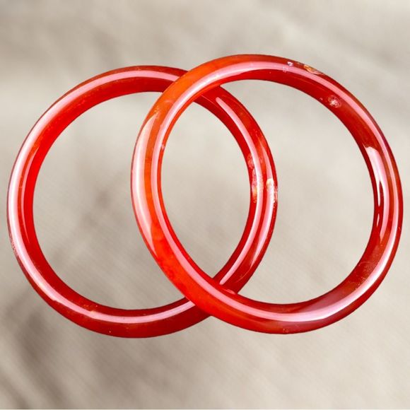 Vintage Chinese Natural Red Agate Bangle Bracelets - Picture 1 of 9